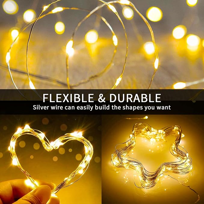 JMEXSUSS 4 Pack 100 LED Solar Fairy Lights, 33ft Warm White Solar String Lights Outdoor Waterproof, 8 Modes Copper Wire Solar Twinkle Lights for Garden Yard Tree Wedding