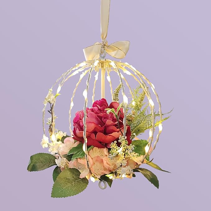 LIGHTSHARE 10IN 48LED Light Ball Yard Decoration Pathway Lights Sphere Light with Fold Flat Metal Frame Indoor Outdoor Waterproof Garden Lights, White Frame / Warm White Lights, 10