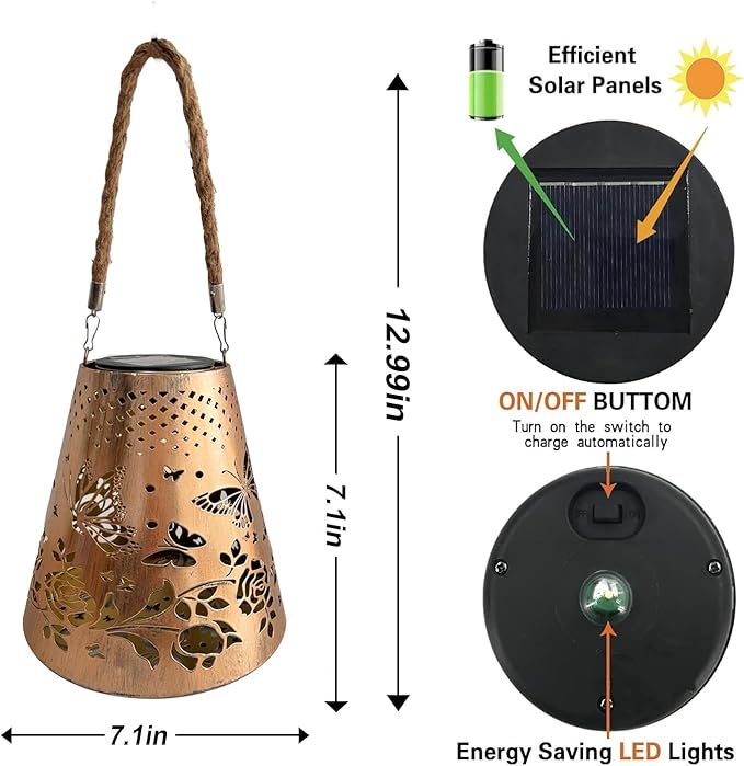 Butterfly Solar Lanterns Outdoor Waterproof, Garden Decor Gifts for Women Mom Grandma Hanging Solar Lights Hollowed-Out Metal Solar Decoration Outside for Patio, Yard, Pathway, Front Porch(1 Pack)