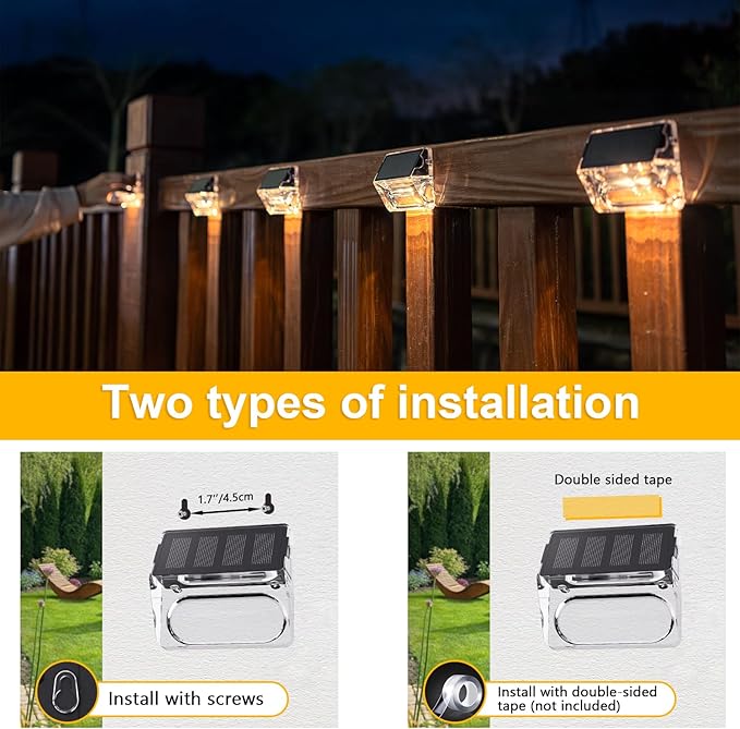 Solar Outdoor Lights, 16 Pack Solar Fence Lights, Deck Lights Waterproof Solar Powered Outside Lighting for Step Railing Wall Pool Stair Yard Garden Patio Pool Decorations (Warm White)