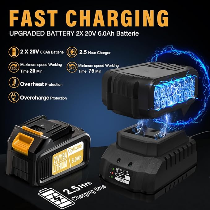 Leaf Blower Cordless, 20V Powerful Electric Leaf Blower with 2 Battery and Charger, 540 CFM/170 MPH Rechargeable Leaf Blowers, 6.0Ah Battery Powered Leaf Blowers for Lawn Care, 6 Speed Mode