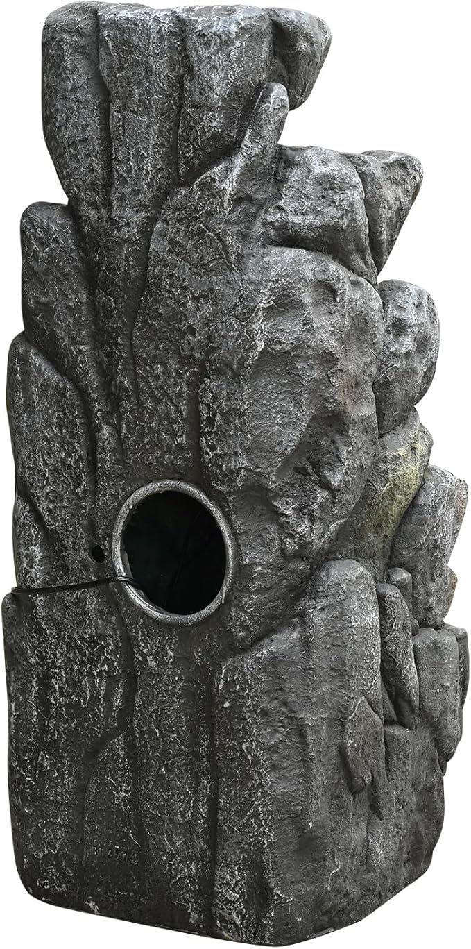 Water Fountain Outdoor 31.59" H Cascading Rock 5-Tier with LED Lights Waterfall for Garden, Landscaping, Patio, Backyard, Balconies, Lawns, Porch and Home Art Decor Living Space