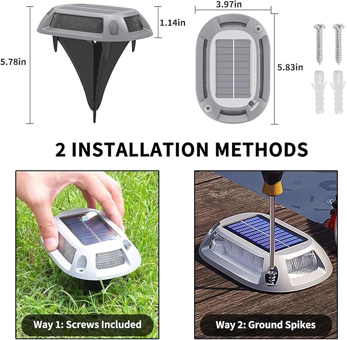 Solar Driveway Lights Dock Deck Lights 2 Pack, 9 Colors in 1, LED Driveway Markers Deck Lights IP68 Waterproof Outdoor Solar Powered Warning Step Lights for Pathway RGB