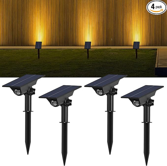 4 Pack Solar Power Spot Lights Outdoor Waterproof LED Dusk to Dawn Landscape Spotlight for Outside Yard, Tree, Flag, Plants, Fountain, Statues, 2 Modes, 18 Hours Accent Ambient Lighting (Warm Light)
