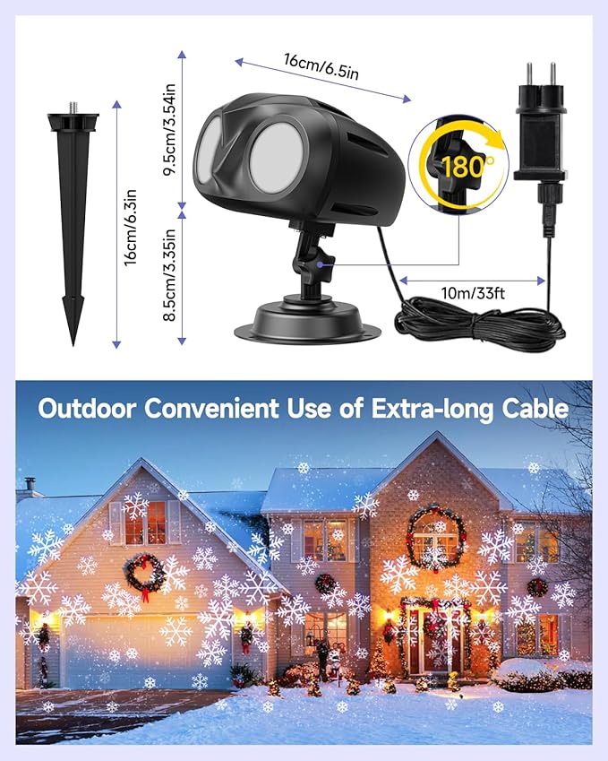 Double Head Christmas Snowflake Projector Light Outdoor, Outside Christmas Decorations Lights with Remote Control, Suitable for Indoor Garden Patio (L)