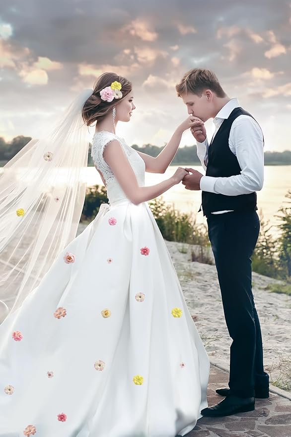 Faux Flower Heads Small Silk Artificial Flower DIY Fake Mini Flowers Rose Daisy Flowers Craft Supplies for Wedding Party Wreath Graduation Season Party Home Decor (125, Yellow Pink)