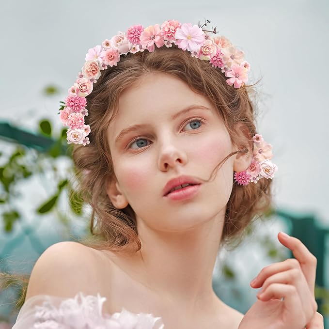 Faux Flower Heads Small Silk Artificial Flower DIY Fake Mini Flowers Rose Daisy Multicolor Flowers Craft Supplies for Wedding Party Wreath Graduation Season Party Home Decor (45, Pink)