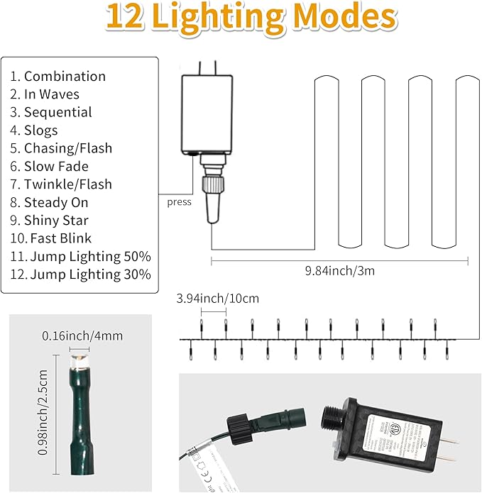 Christmas Light 1000 LEDs 336ft Green Cable Wire Fairy String Tree Twinkle Lights IP44 Waterproof 12 Modes for Christmas Party, Halloween, Outdoor, Garden, Wedding, Home Decoration (Purple)