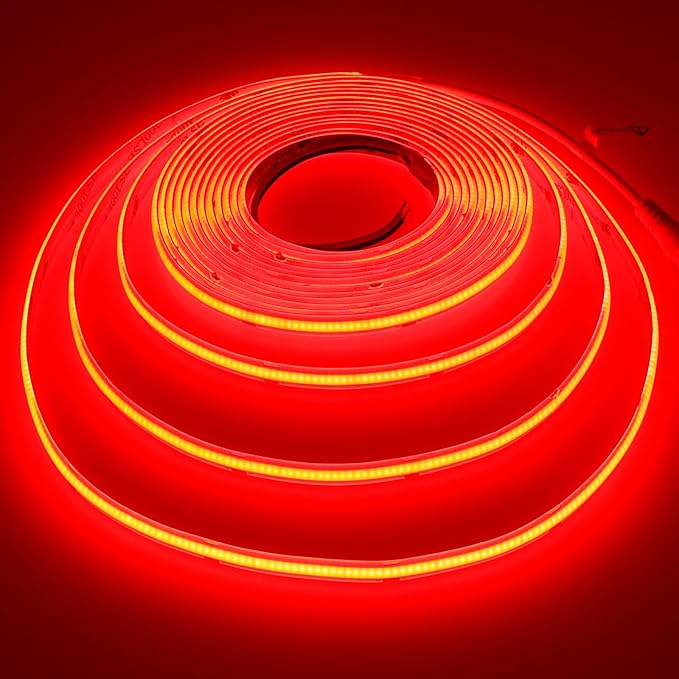 DC 24V COB LED Strip Light Red IP65 Waterproof 5M/16.4ft Uniform Glow 2400LEDs Flexible LED Tape Lights for DIY Garden Backyard Hallways Stairs Decor(No Power Supply)
