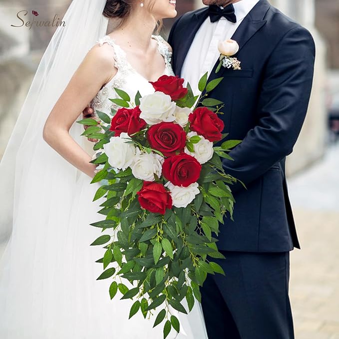Serwalin 50pcs Artificial Red Roses, 4'' Velvet Flower Head Fake Rose Bulk, Real Touch Silk Roses Realistic Bouquet Long Stems Wedding Home Decor and Table Centerpiece