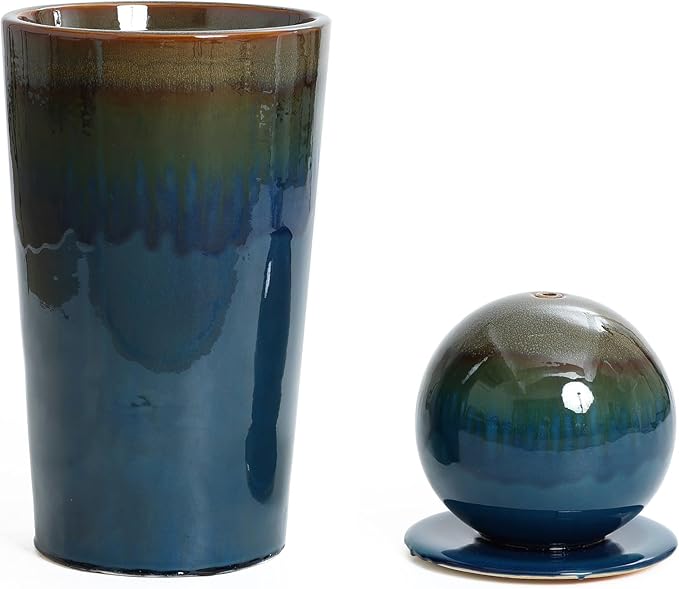 LuxenHome 30" Water Fountain Outdoor and Indoor, Glazed Blue Bubbling Sphere Ceramic Garden Outdoor Water Fountain, Elegant Modern Waterfall Garden Decor for Patio, Lawn, and Backyard