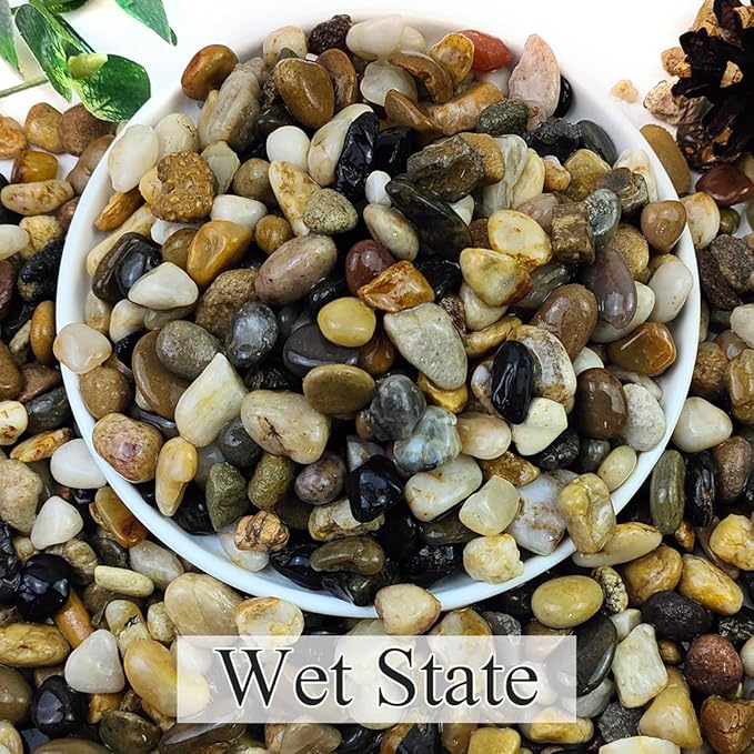 2lbs Natural River Rocks for Plants, 3/8" Aquarium Gravel Decorative Polished Mixed Pebbles for Fish Tank, Gardening, Flower Pots, Vase Fillers, Indoor Water Fountains, Landscaping