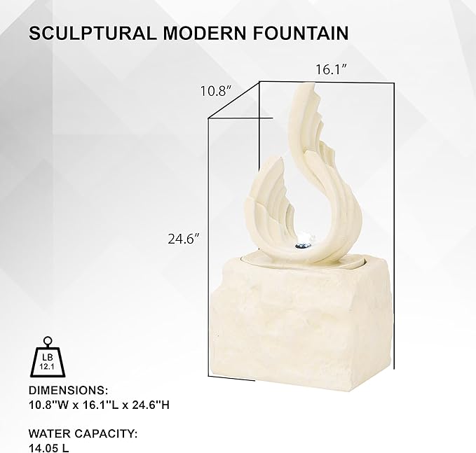 XBrand 25 in H Stone-Look Sculptural Modern Freestanding Fiber Resin Outdoor Garden Fountain w/LED Light, White