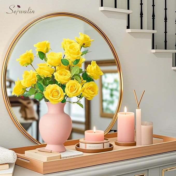 Serwalin 30pcs Artificial Yellow Roses, Realistic Silk Roses Fake Long Stem Artificial Roses for Mother,Wedding Bouquet Table Centerpieces Party Home Birthday Graduation Decorations
