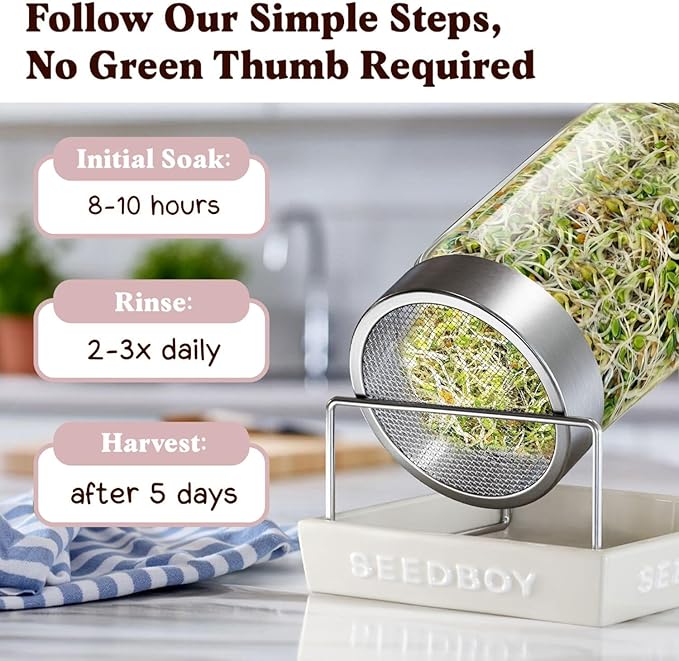 Seedboy Organic Sprouting Seeds - Hormone Balance Blend - Non-GMO USA Grown Microgreens Mix - Golden Flax, Red Clover, Fenugreek - Makes 8 Quarts of Sprouts, 24 Servings (8oz) (Hormone Balance Blend)