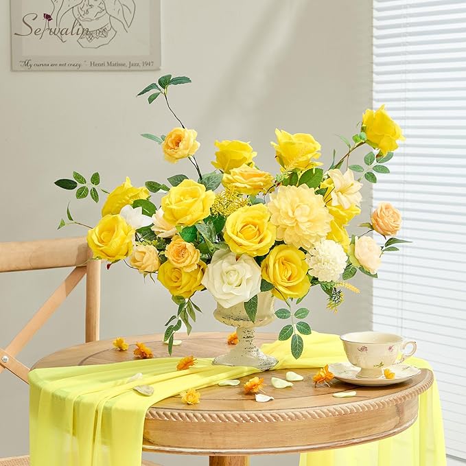 Serwalin 30pcs Artificial Yellow Roses, Realistic Silk Roses Fake Long Stem Artificial Roses for Mother,Wedding Bouquet Table Centerpieces Party Home Birthday Graduation Decorations