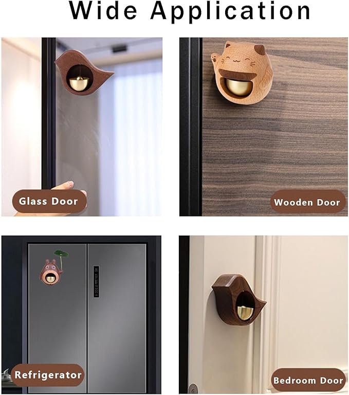 Shopkeepers Bell for Door Opening, Wood Doorbell Magnetic Wind Chime for Refrigerator Room Garden, Cute Decorative Doorbell for Home/Store/Restaurant Door, Creative Gift