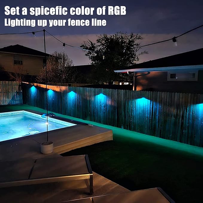 Aulanto Solar Fence Lights 8 Pack, Fence Solar Lights IP65 Waterproof, Warm White and 10 RGB Color Modes, Outdoor Decor for Backyard, Garden, Fence, Wall, Deck, Stairs