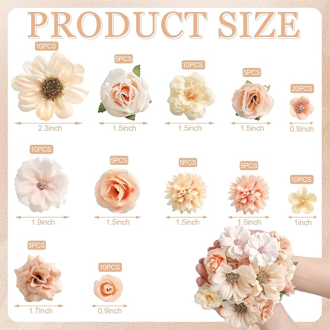 Serra Flora Faux Flower Heads Mini Artificial Flower Heads Fake Flowers Multicolor Small Silk Daisy Peony Flower Heads for Craft Garland Wedding Party DIY Home Decoration