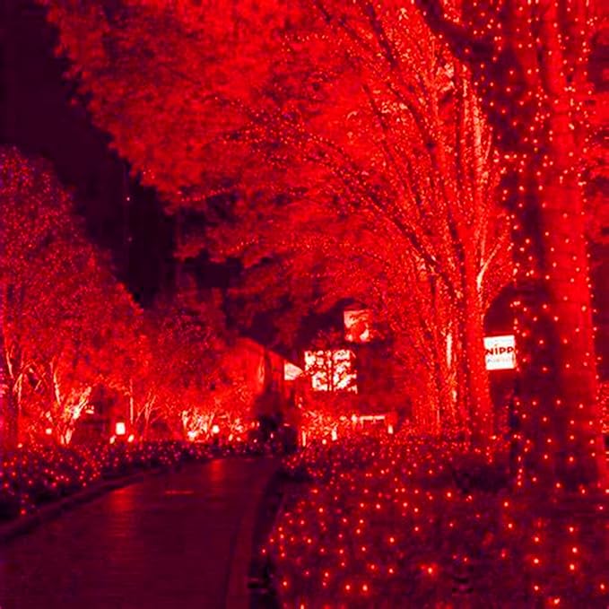 HISHINY LED Red Christmas Net Lights Outdoor,5ftx5ft 100LED Green Wire, Connectable Indoor Outdoor Bush Mesh Net Lights String for Halloween Christmas Party,Shrub,Yard,Tree(Red)