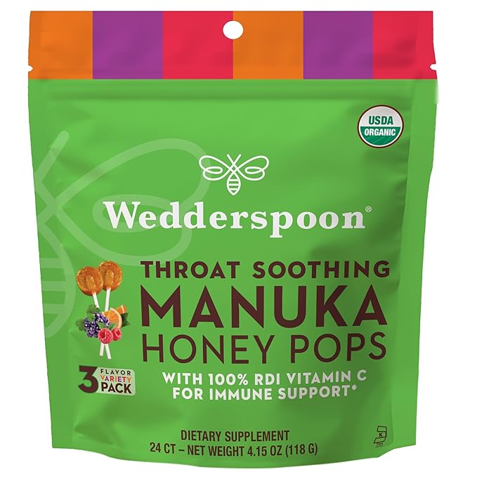 Wedderspoon Organic Manuka Honey Pops for Kids, Variety Pack 24 (Pack of 1)
