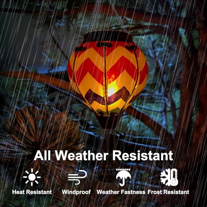 2PCS Solar Hot Air Balloon Lanterns with Flame with Shepherd's Hooks, Glass Hanging Flickering Lights Outdoor Waterproof for Garden Tree Yard Patio Mother's Day Gift, 18" H Wavy