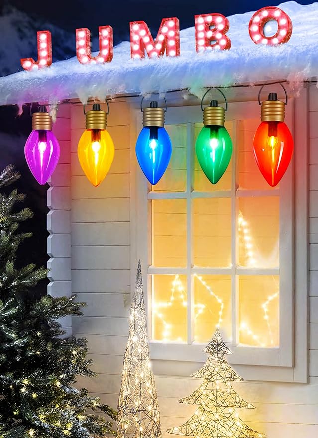 Moonflor 4 Pack Jumbo C9 Christmas Pathway Lights Outdoor - Total 34FT 20 LED C9 Christmas Walkway Lights, Multicolor Christmas Decoration Outside, Giant Christmas Lights Outdoor for Lawn Holiday Yard