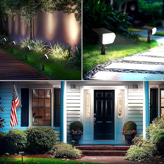 Consciot Solar Spot Lights Outdoor Waterproof, 24 LED Dusk-to-Dawn Solar Outdoor Lights, 2 in 1 Adjustable Wall Lights, Daylight Solar Landscape Spotlights for Garden Yard Wall Walkway, 2 Pack