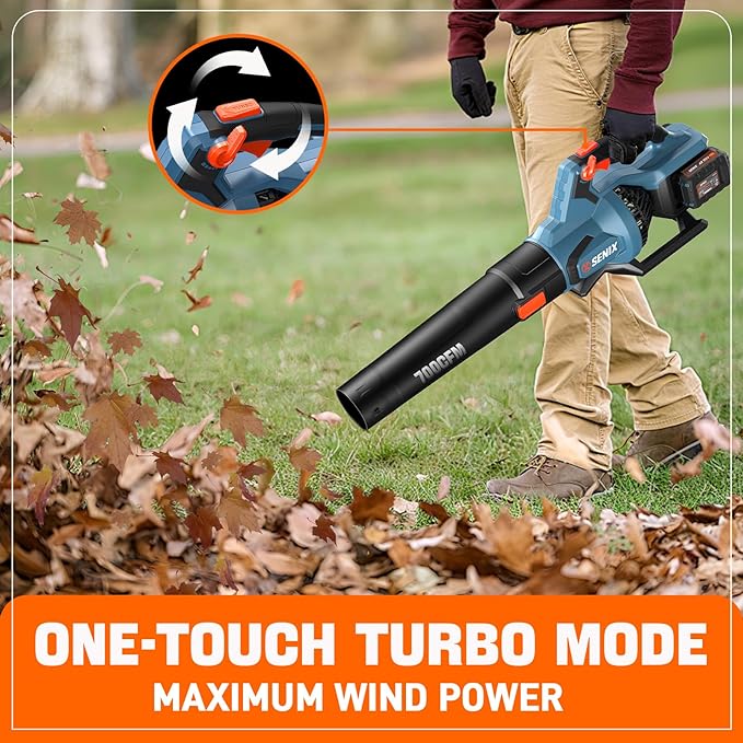 SENIX Leaf Blower Cordless, 40V Max Electric Leaf Blowers, Brushless, Handheld, Up to 700 CFM and 145 MPH, 2 Speed Mode, Cruise Control, Includes 2 x 4.0Ah Battery and Charger (BLAX2-M2)