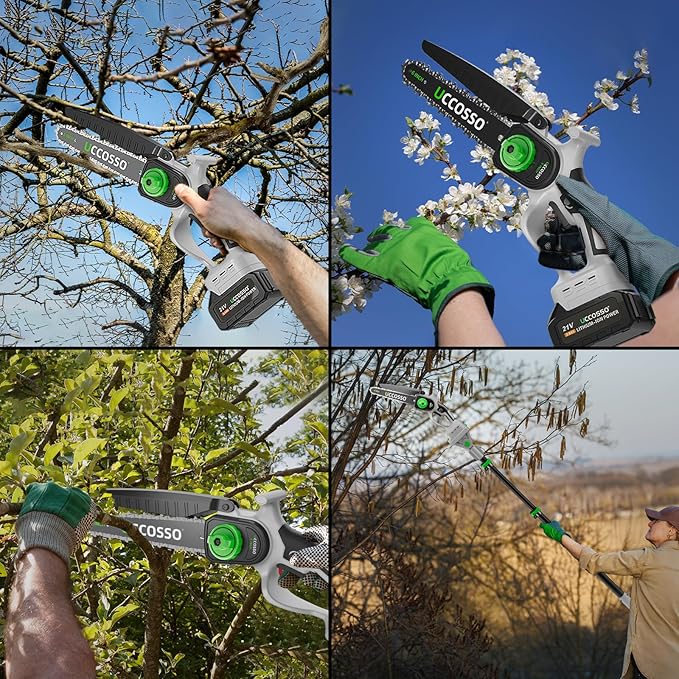 3-in-1 Electric Pole Saws for Tree Trimming 6&8" Mini Chainsaw Cordless with Extension Pole, 850W Brushless Motor,Auto Oiling,Total Reach of Max 15ft, Pole Saw for Home & Garden & DIY