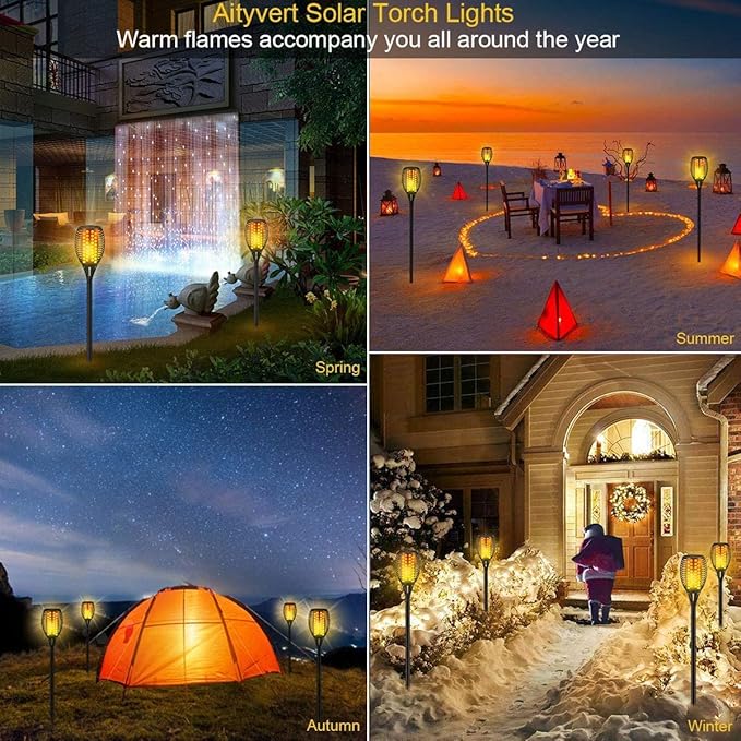 Aityvert Solar Lights - 43" Flickering Flames Torch Lights for Outdoor, Waterproof, Landscape Decoration, Dusk to Dawn Auto On/Off Security (6 Pack)