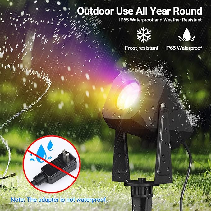 ropelux Low Voltage Landscape Lighting, RGBW Spot Lights Outdoor with App/Vioce Control, IP65 Waterproof, Color Changing, 51ft Led Outdoor Spotlight for Yard Garden Patio Halloween-5 Pack