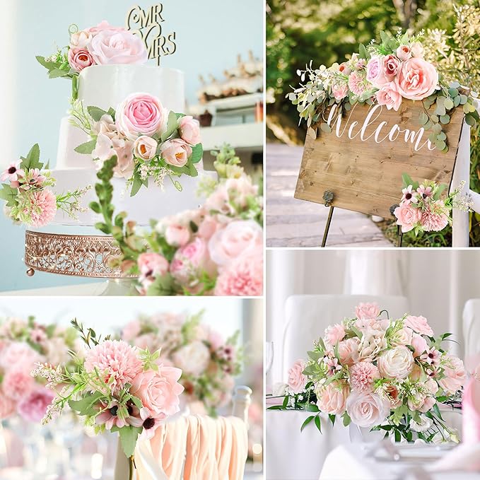 AGIRL Rose Artificial Flowers Combo Fake Flowers Pink Roses Silk Flowers with Stems for DIY Bridal Wedding Bouquets Centerpieces Arrangements Table Party Baby Shower Home Decor