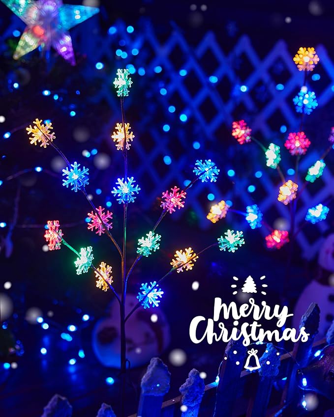 Outdoor Snowflake Lights, 4 Packs Driveway Christmas Lights, Outdoor Tree Christmas Decorations, Christmas Outdoor Decorations Yard, Multicolor