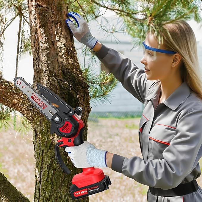 6 Inch Mini Chainsaw Cordless, 24V 2000mAh Rechargeable Battery, Auto-Oil, Lightweight & Safe Chainsaw for Women/Men/Seniors/Craftsman, Garden Tree Cutting, Wood Pruning Tool