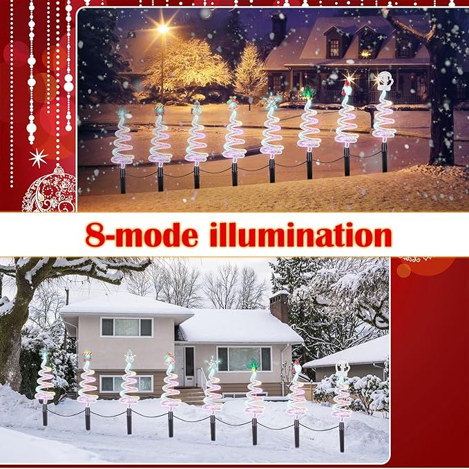 8 Pcs Solar Christmas Garden Stake Lights 8 Mode Yard Landscape Path Lights Xmas Solar Christmas Decorations Outdoor Waterproof Pathway Decor for Outside Holiday Garden Patio