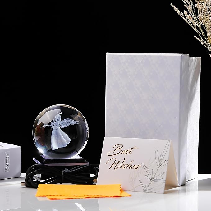 Qianwei 3D Crystal Guardian Angel Figurines - Angel Statue Stuff, Paperweight, Sympathy & Birthday Gifts for Christian & Best Friend Keepsake