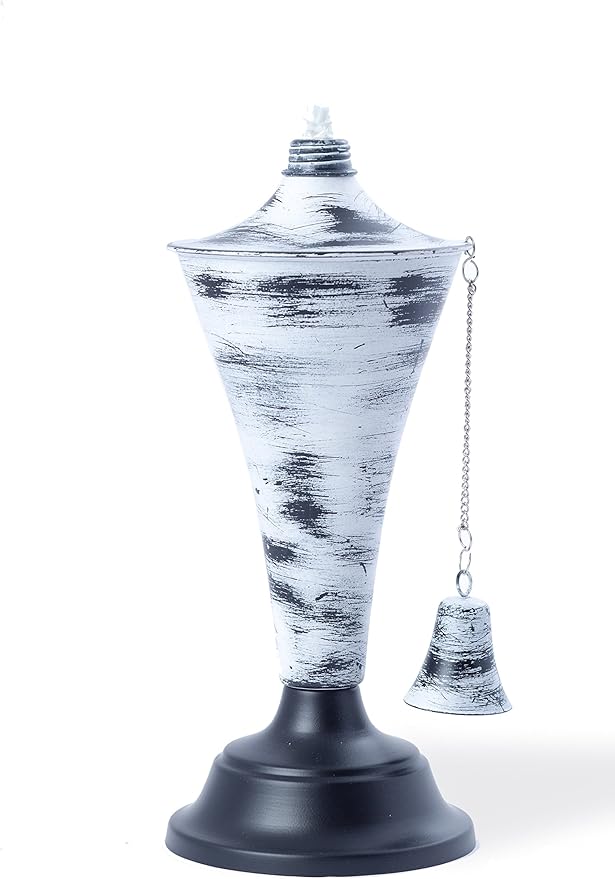 Set of 4, Oahu Premium Metal Outdoor Torches for Patio, Lawn and Garden - Tiki Style Metal Torch/w Snuffer, Fiberglass Wick & Large 16oz Oil Lamp - 53" Tall (Whitewash)