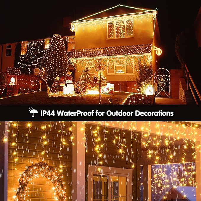 Led Christmas Lights Outdoor Christmas Decorations Hanging Lights 400LED 8 Modes 75 Drops, Waterproof Outdoor Indoor Fairy Christmas Lights for Party, Holiday, Wedding Decorations (Warm Light)