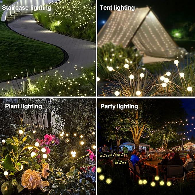 Firefly Garden Lights Solar Outdoor - 80 LED Solar Firefly Lights Outdoor Waterproof, Yard Patio Decoration Solar Powered Firefly Lights, Warm White 10PCS