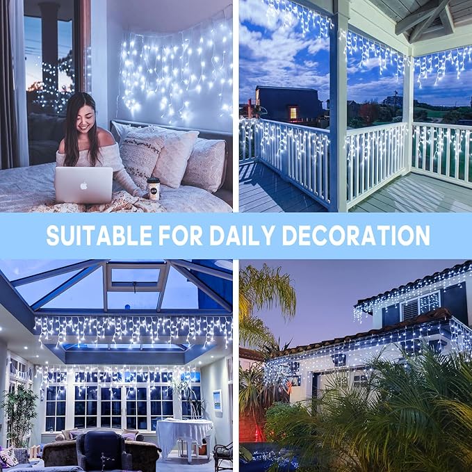 JMEXSUSS 400 LED White Icicle Lights for Outside, 38.8ft Connectable Icicle Christmas Lights Outdoor Indoor Plug in, Connectable String Light for House Patio Party Room Holiday Wedding Decorations