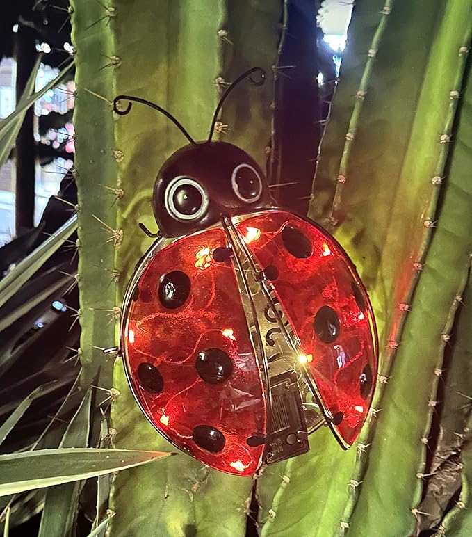 Teaeeno Ladybug Solar Lantern Pattern Light,Hanging Waterproof LED Solar Lights Outdoor Decorative,Sun-Powered Tabletop Lanterns,Metal Solar-Powered Lantern Outdoor