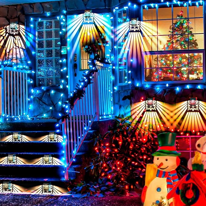 LOFTEK Solar Deck Lights, 2 Pack Solar Fence Lights, Outdoor Garden Decorative Light, Dusk to Dawn, Waterproof, Fence Post Wall Light for Railing, Patio, Pool, Backyard, Stair, Step, Warm White