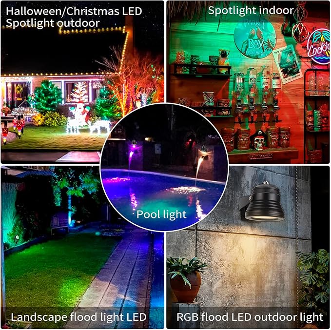 Smart Outdoor Lights,15w Backyard Lights with US Plug,12V APP Control Colored Spotlights with Waterproof,Dimmable Garden Lights with Timer,Outdoo Lights for Yard with Music Sync(NO Remote)