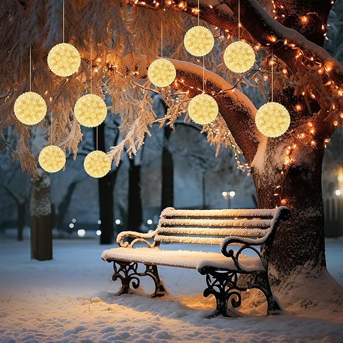Christmas Hanging Starlight Sphere Light, 7.5” 100 Replaceable LED Bulbs with Add-On Plug, LED Sphere Lights for Trees Party Wedding Patio Indoor Outdoor Decorations, Warm White