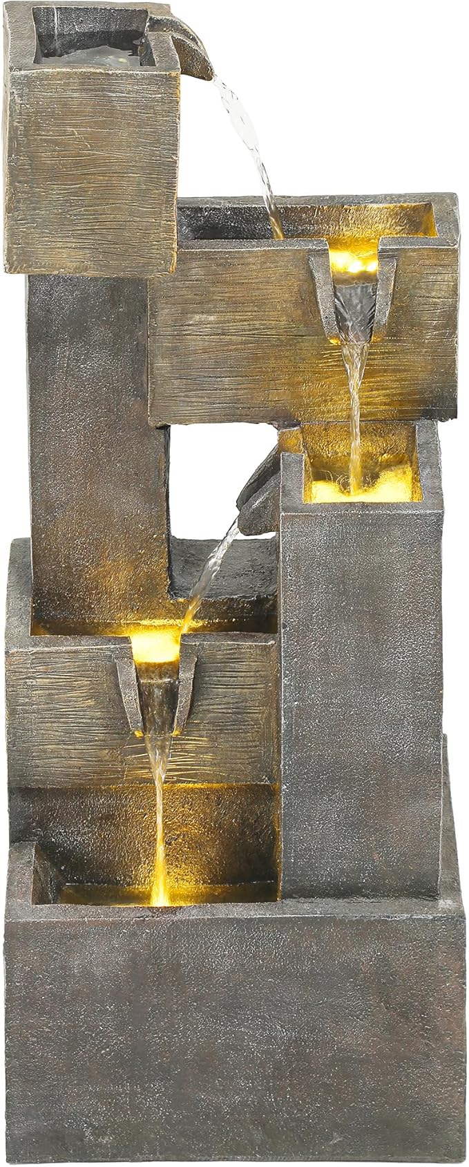 32.5" Modern Outdoor Water Fountain with LED Lights, 5-Tier Stacked Blocks Garden Fountain Cascading Waterfall Feature for Relaxing Garden, Patio, Backyard, Deck, Porch or Home Décor