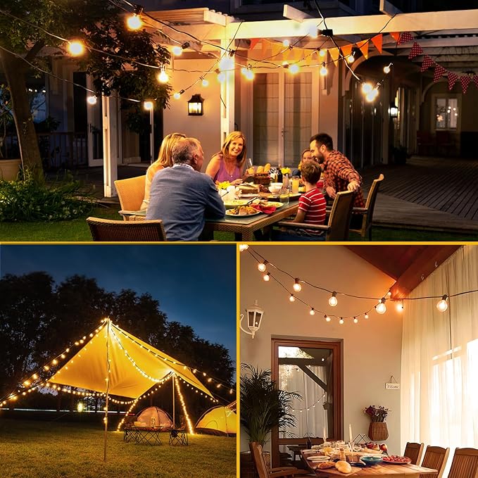 XURISEN Outdoor String Lights with Dimmer, 98FT LED Patio Lights for Outside with 52 Shatterproof G40 Globe Bulbs UL Listed Waterproof Hanging Lighting for Backyard Balcony Bistro Party Decor
