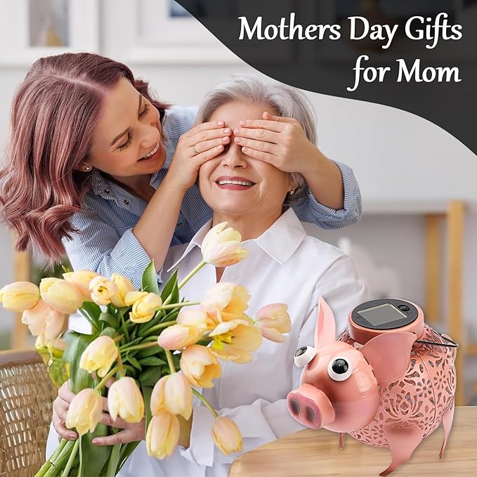 Teaeeno Pig Solar Light Lantern Garden Decor,Metal Animal Decor Outdoor,Garden Yard Lawn Backyard Ornament Decor,Home, Lawn, Patio, Resin Animal Ornament, Women/Gardening Gifts