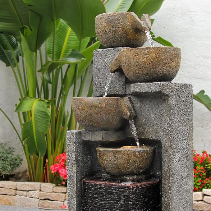 YZM 5-Tier Water Fountain Outdoor Garden Waterfall Fountains Indoor Bowl Cascading Water Feature with Led Lights for Home Deck Patio Porch Yard Decor 37.4" H