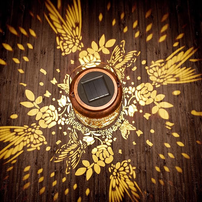 Hyriony Butterfly Solar Lanterns Outdoor Waterproof Metal Hanging Lights, Garden Decor Gifts for Women, Mom, Grandma Solar Decorations for Yard, Patio, Backyard, Porch, Lawn, Walkway, Tabletop